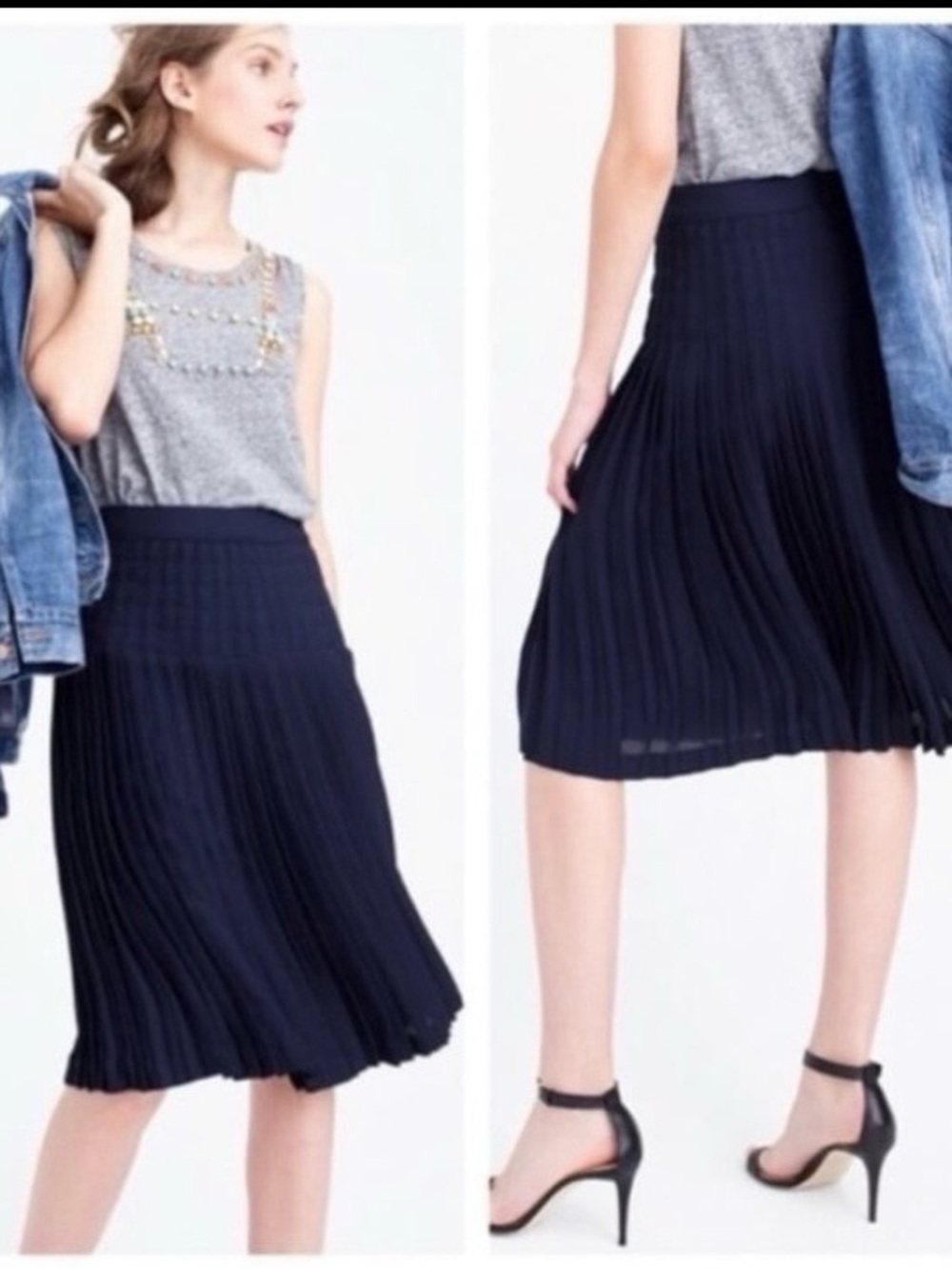 J. Crew Womens Navy Blue Pleated Midi Skirt